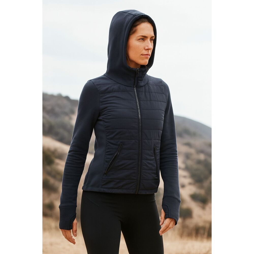 ATHLETA Black Full Zip Running Gym Sports Puffer Jacket Top  Women's Size Small